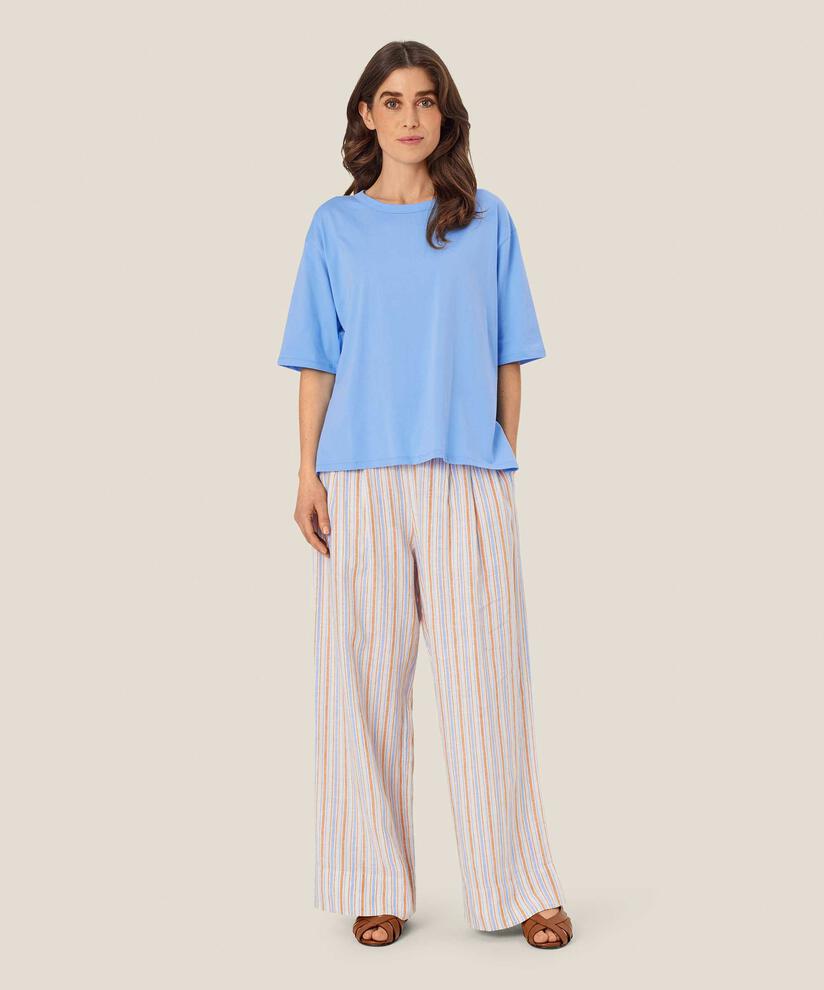 pantalon en lin rayé avec poches fendues et élastique au dos, Inca Gold