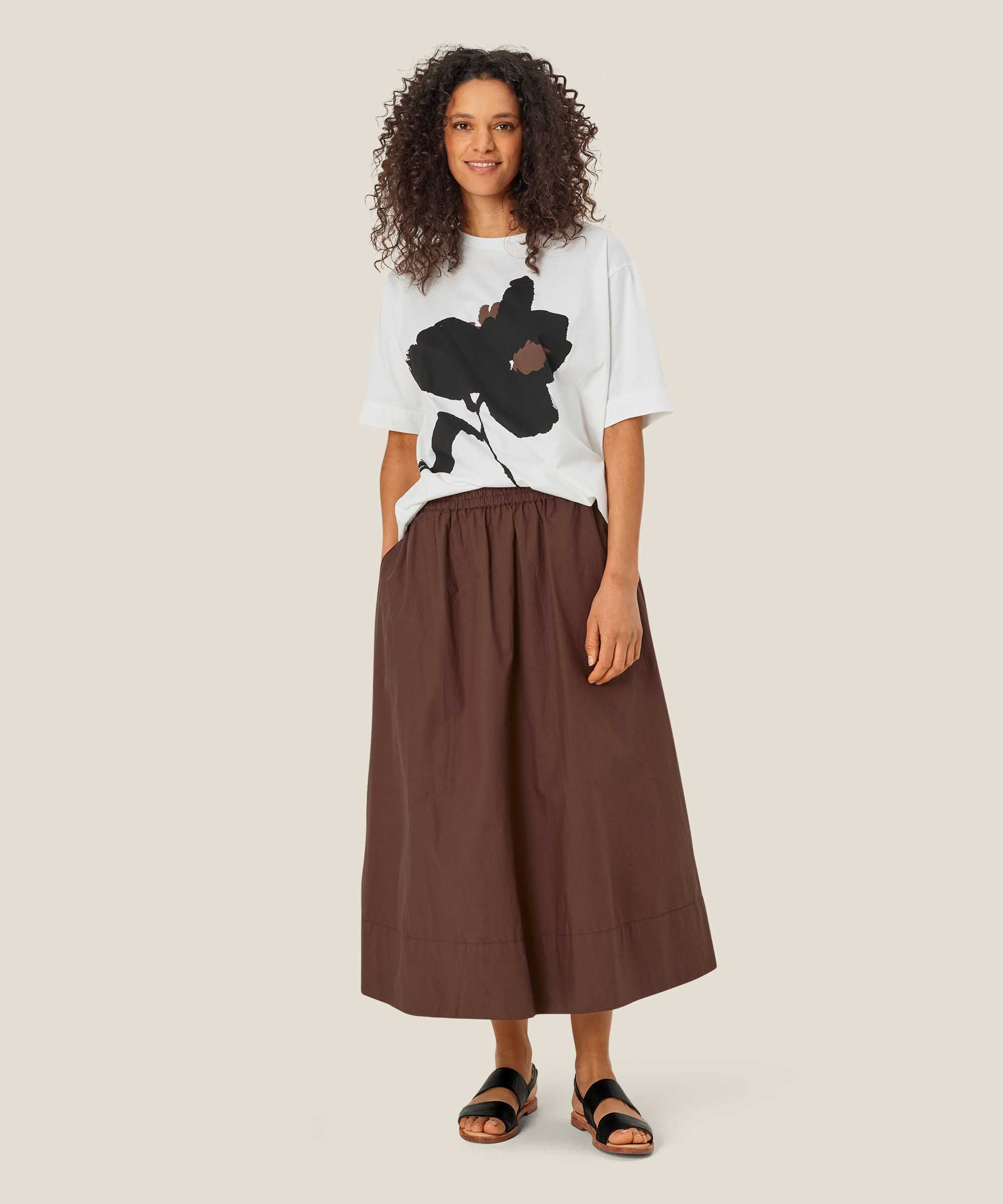 jupe en coton avec taille élastique et poches fendues, Chestnut