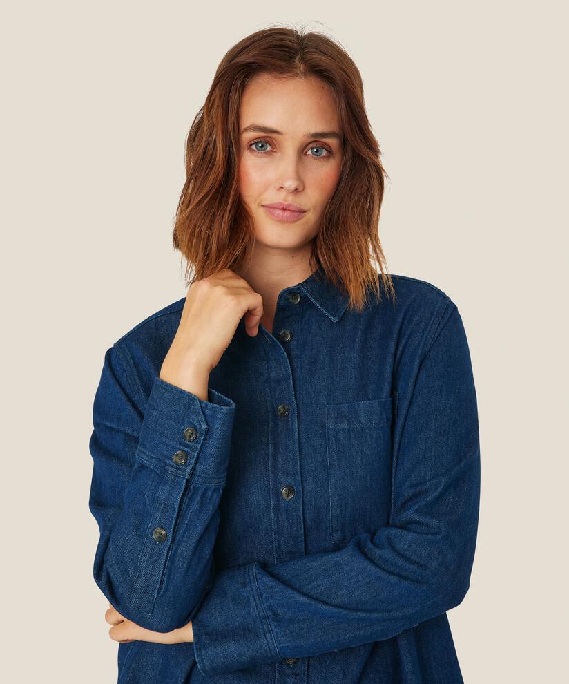 Pantalon En Coton Épais Avec Poches Fendues, Dark Denim