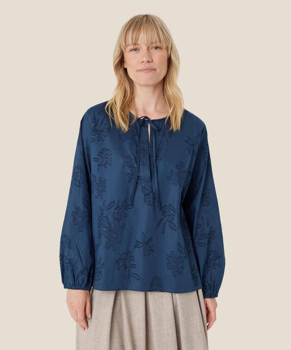 blouse en coton avec imprimé tissé et lien, Moonlit Ocean