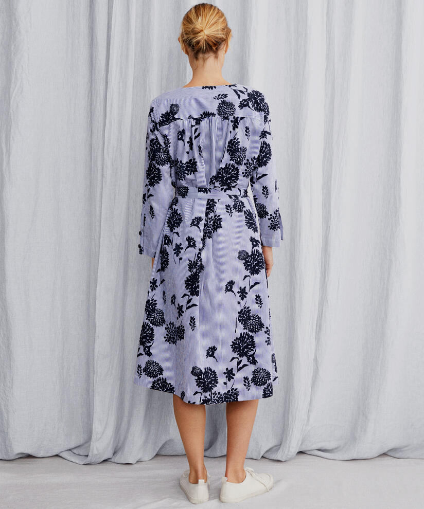 robe en coton avec col en V et ceinture amovible, Maritime Blue