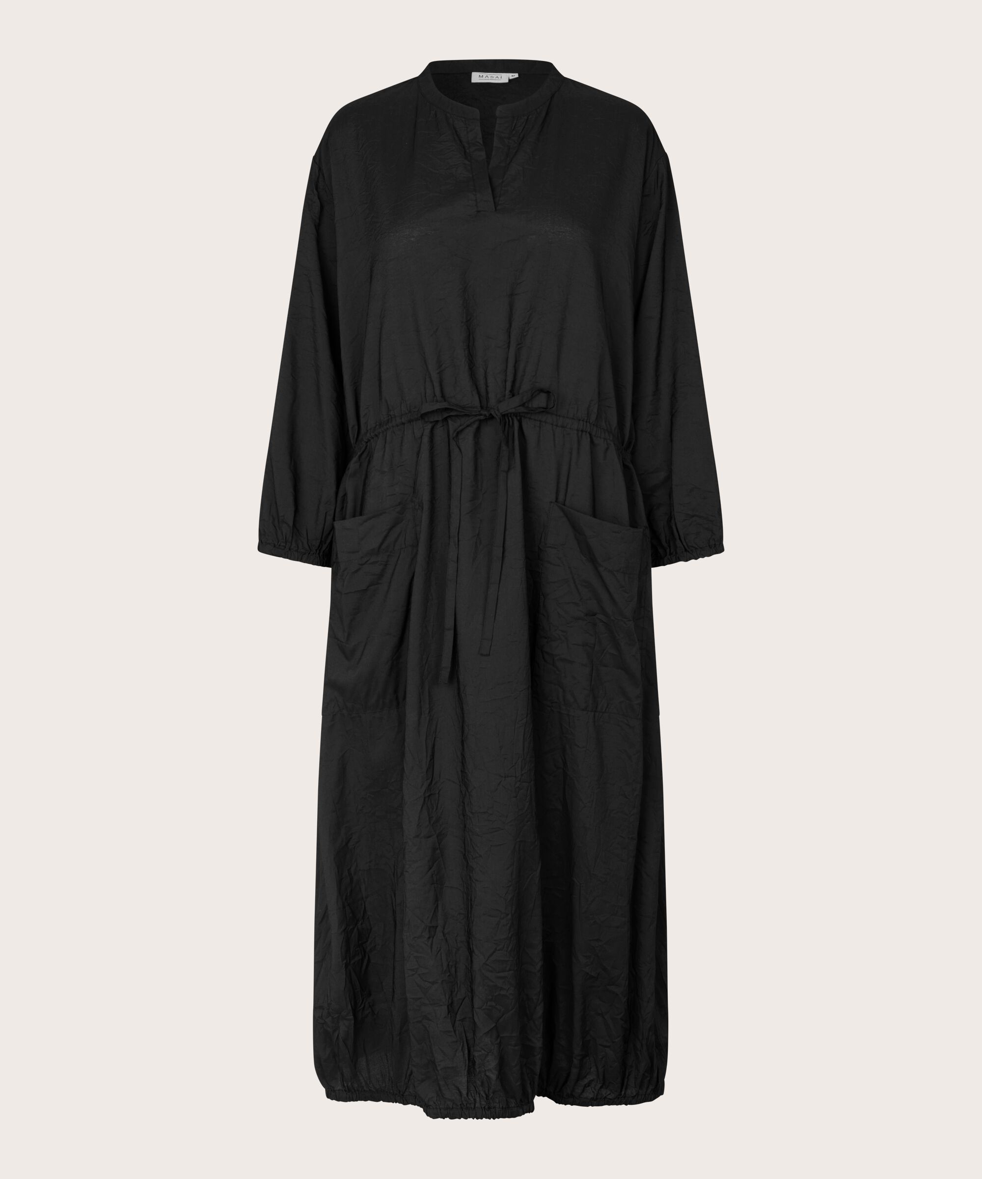 robe en viscose avec ourlet élastique et lien, Black