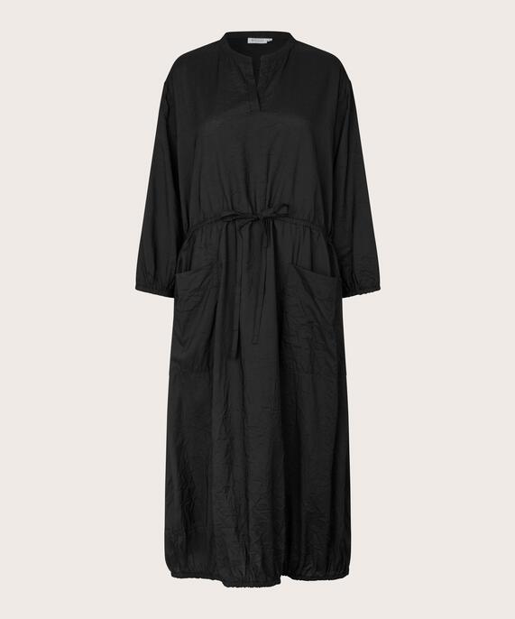 robe en viscose avec ourlet élastique et lien, Black