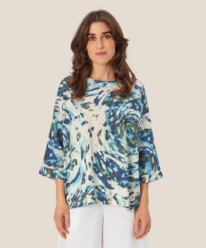 blouse imprimée à manches 3/4 et col rond, Cendre Blue