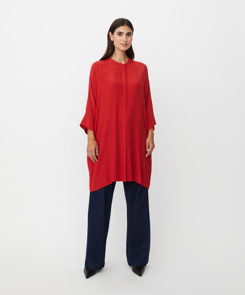 Robe Chemise En Viscose À Manches Trois-quarts, Scarlet Sage