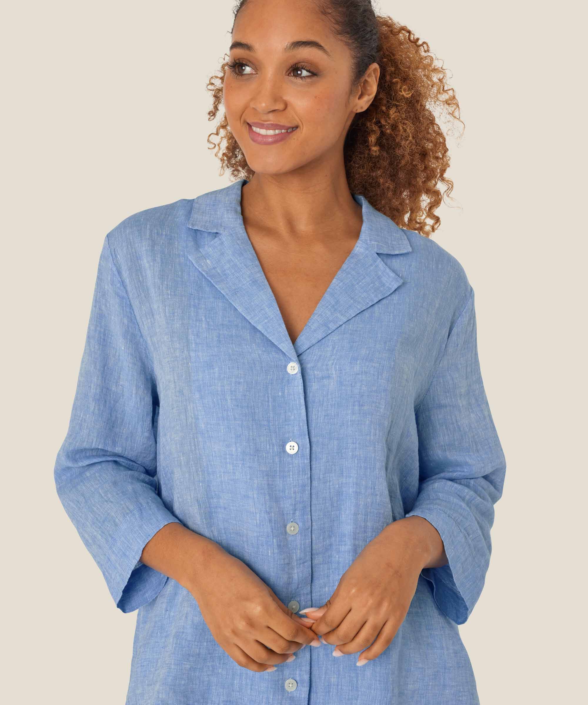 chemise classique en lin à manches trois-quarts, Marina