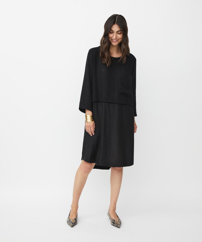 Robe avec corsage bouclé et jupe en viscose, Black