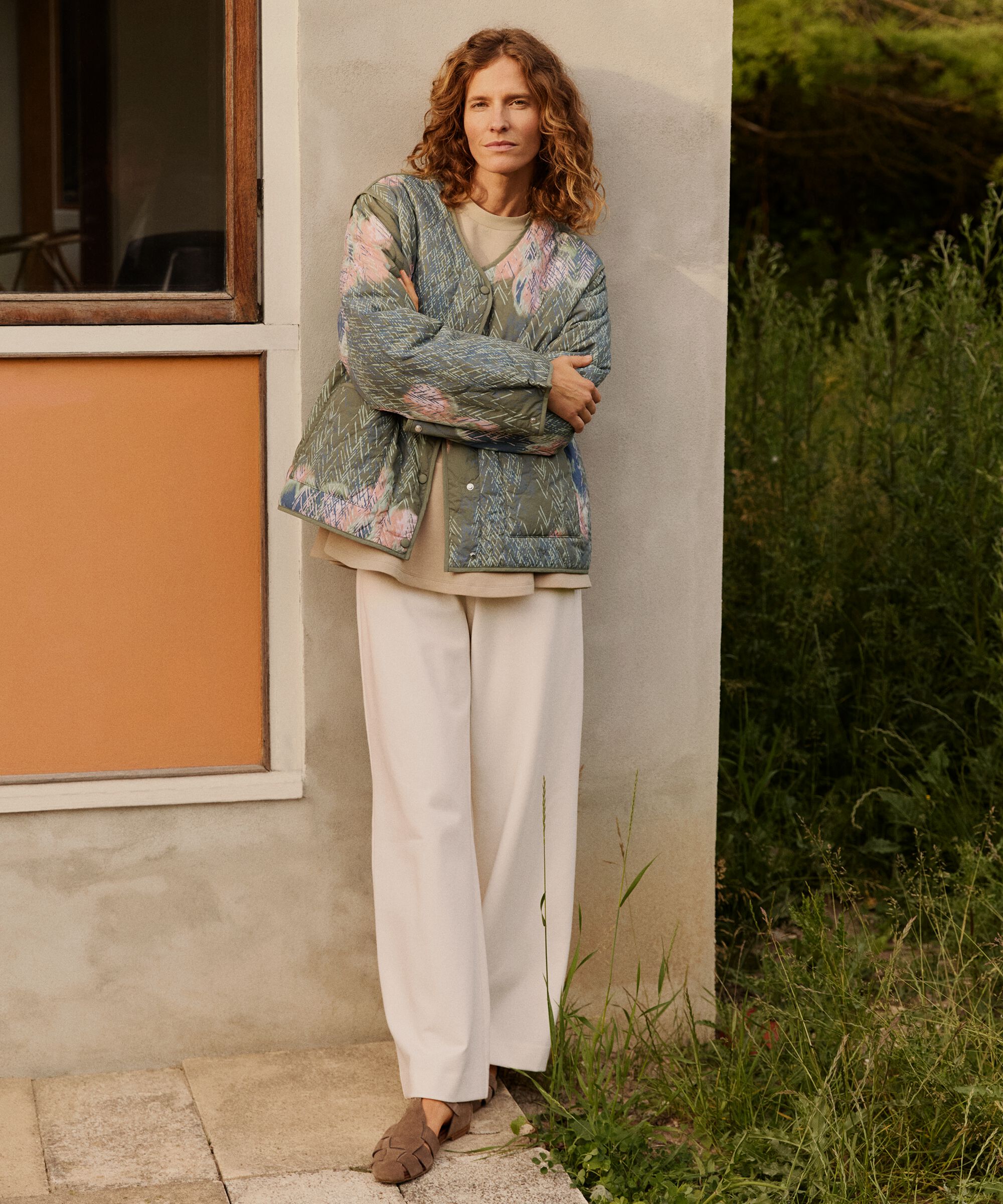veste matelassée à motifs avec fermeture boutonnée, D. Lichen Green