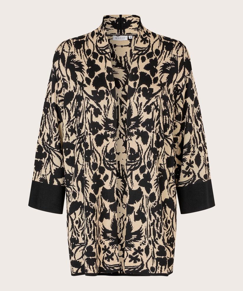 cardigan ouvert avec motif tricoté et bord contrasté, Black