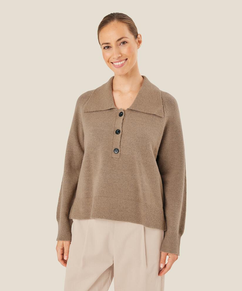 pull en maille avec col et boutons, Mink melange