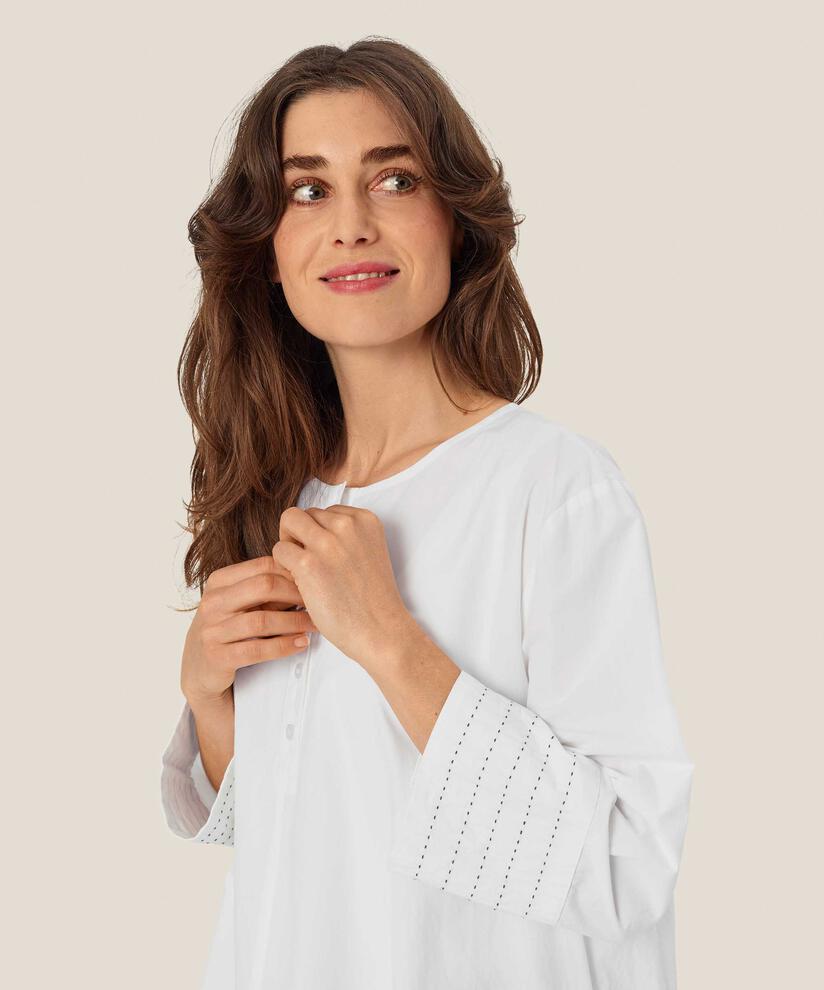 tunique en coton à col rond avec patte de boutonnage, White