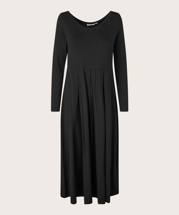 robe en jersey à manches longues et col rond, Black