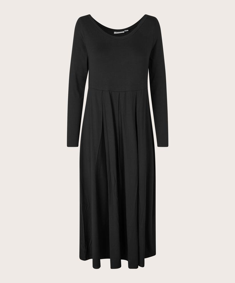 robe en jersey à manches longues et col rond, Black