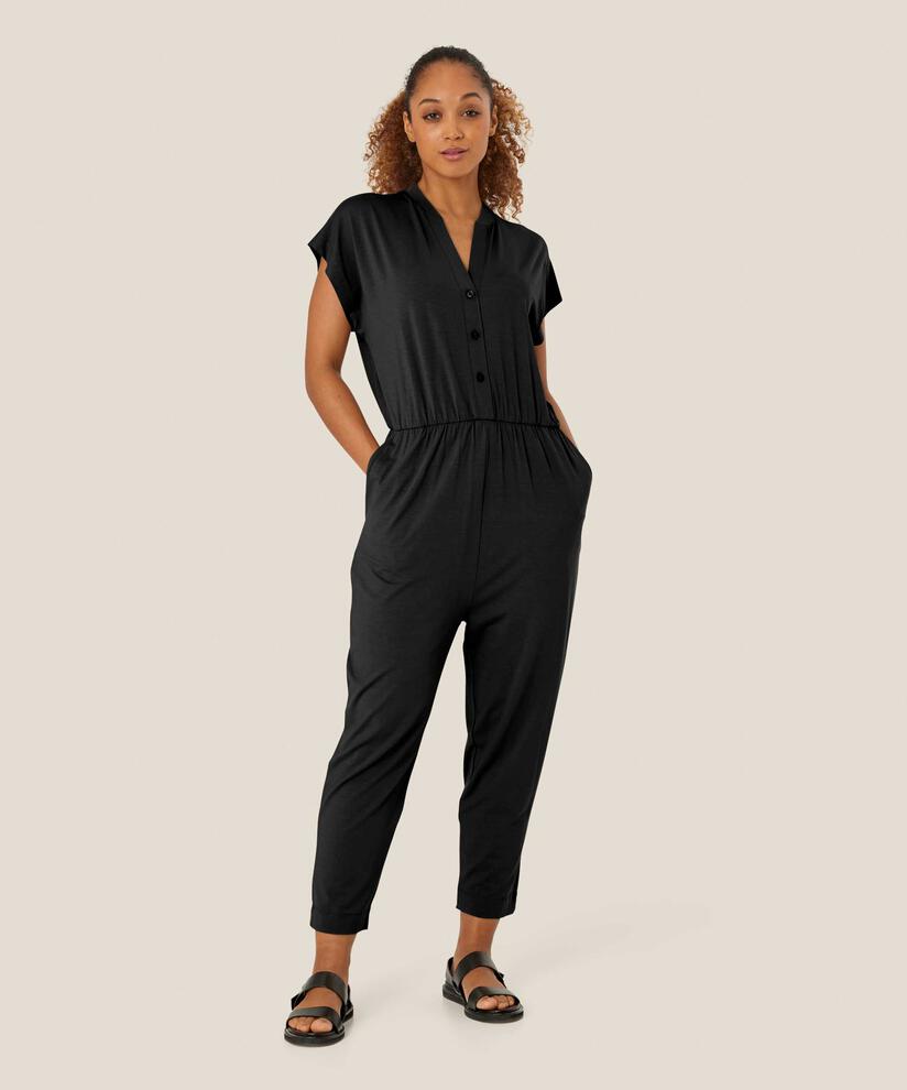 combinaison en jersey avec col en V et boutons, Black