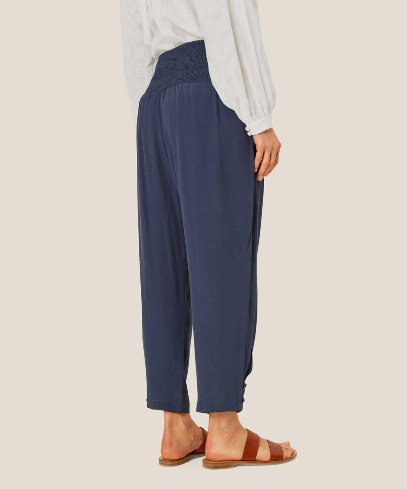 Pantalon En Viscose Avec Large Élastique Smocké Au Dos Et Détail Boutonné, Mood Indigo