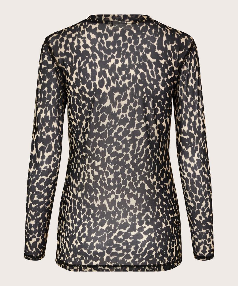 blouse en résille imprimée à manches longues, Black
