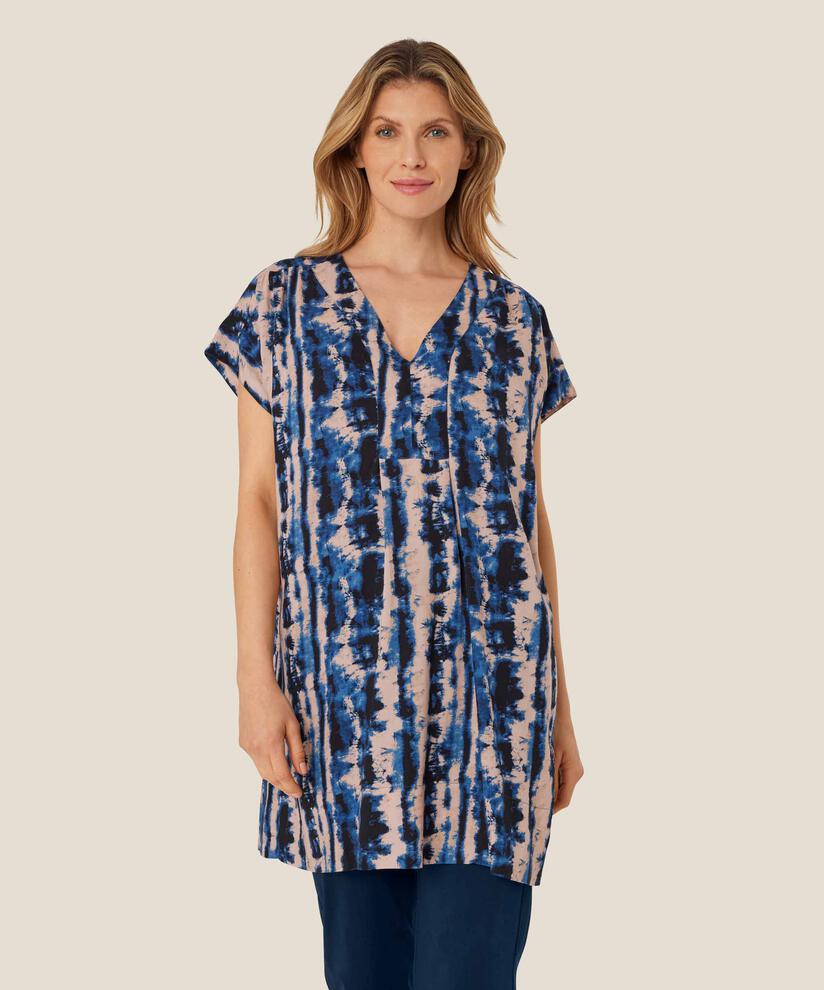 tunique en viscose imprimée avec drapés au dos, Navy Peony