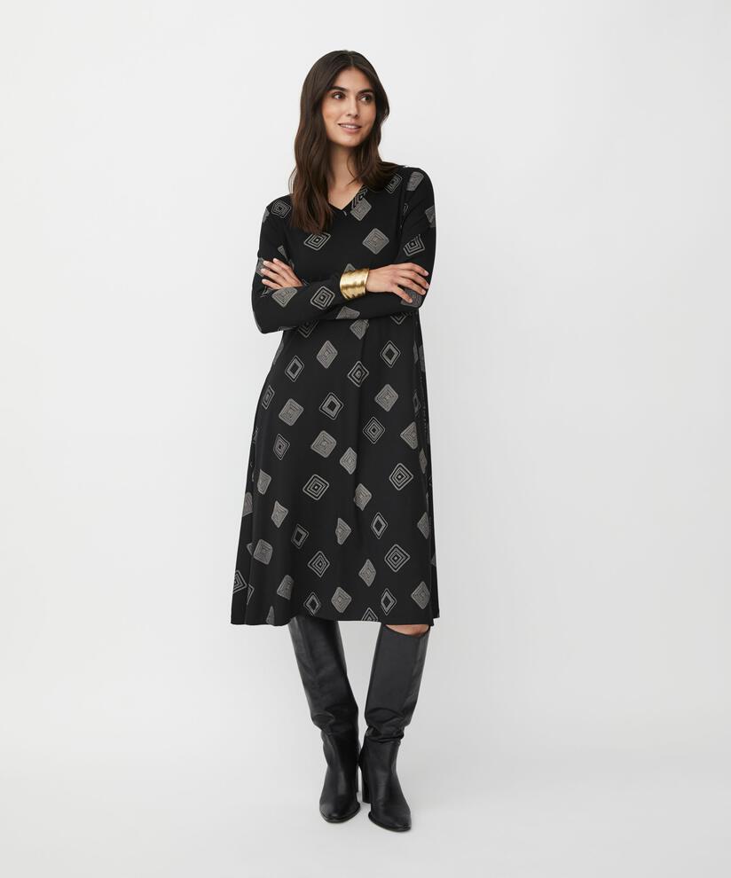 robe en jersey imprimé avec poches fendues, Black