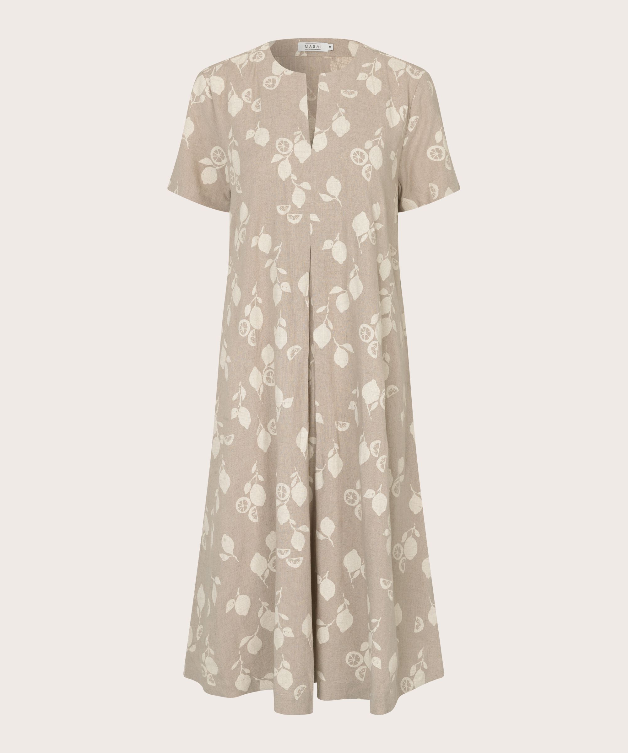 robe imprimée en lin mélangé avec poches latérales, Natural