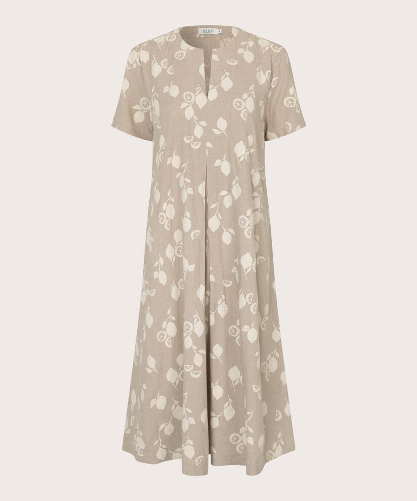 robe imprimée en lin mélangé avec poches latérales, Natural