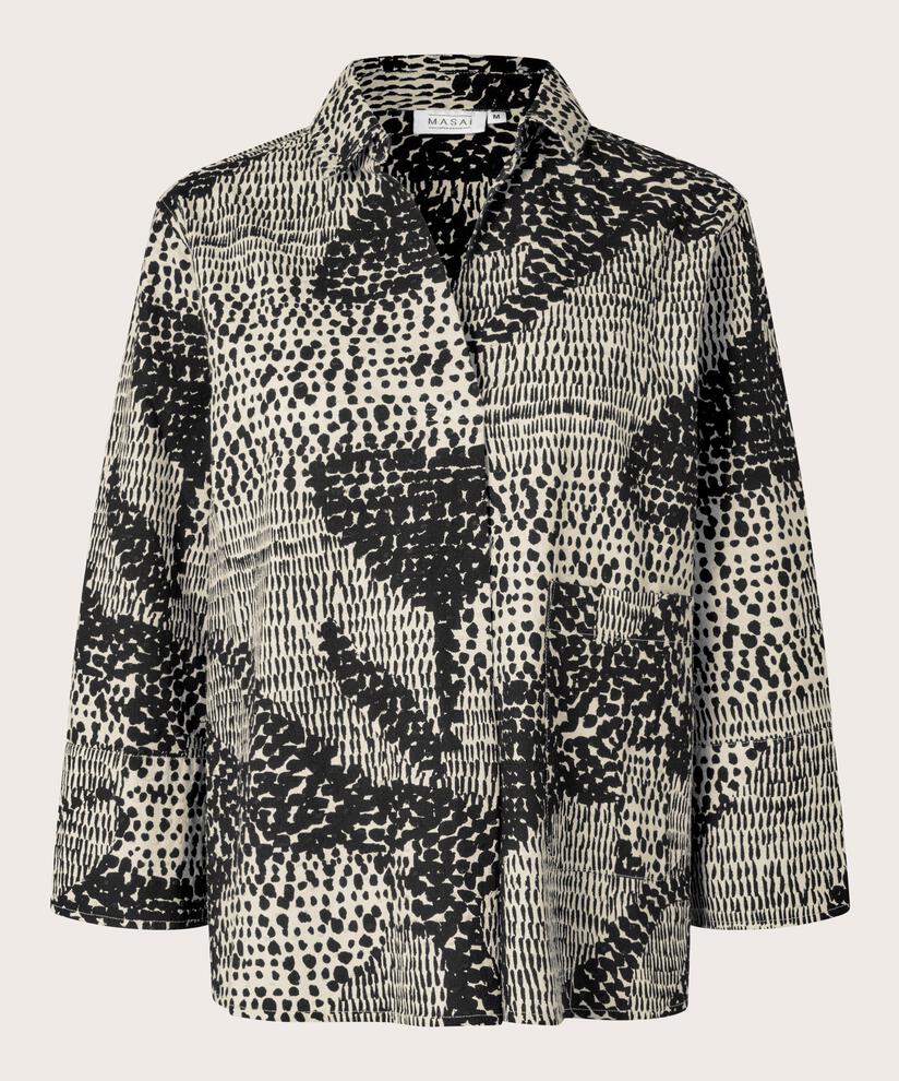 blouse en coton avec col en V et poche décorative, Black