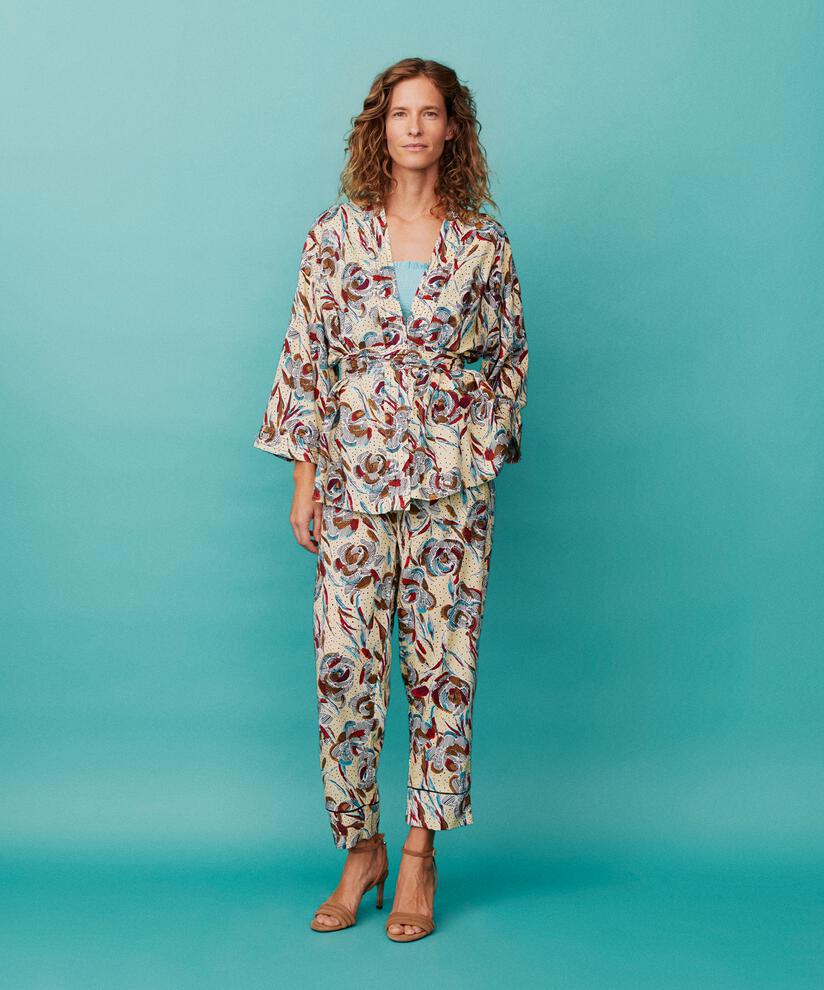 pantalon en viscose imprimé avec taille élastique et poches fendues, Soybean