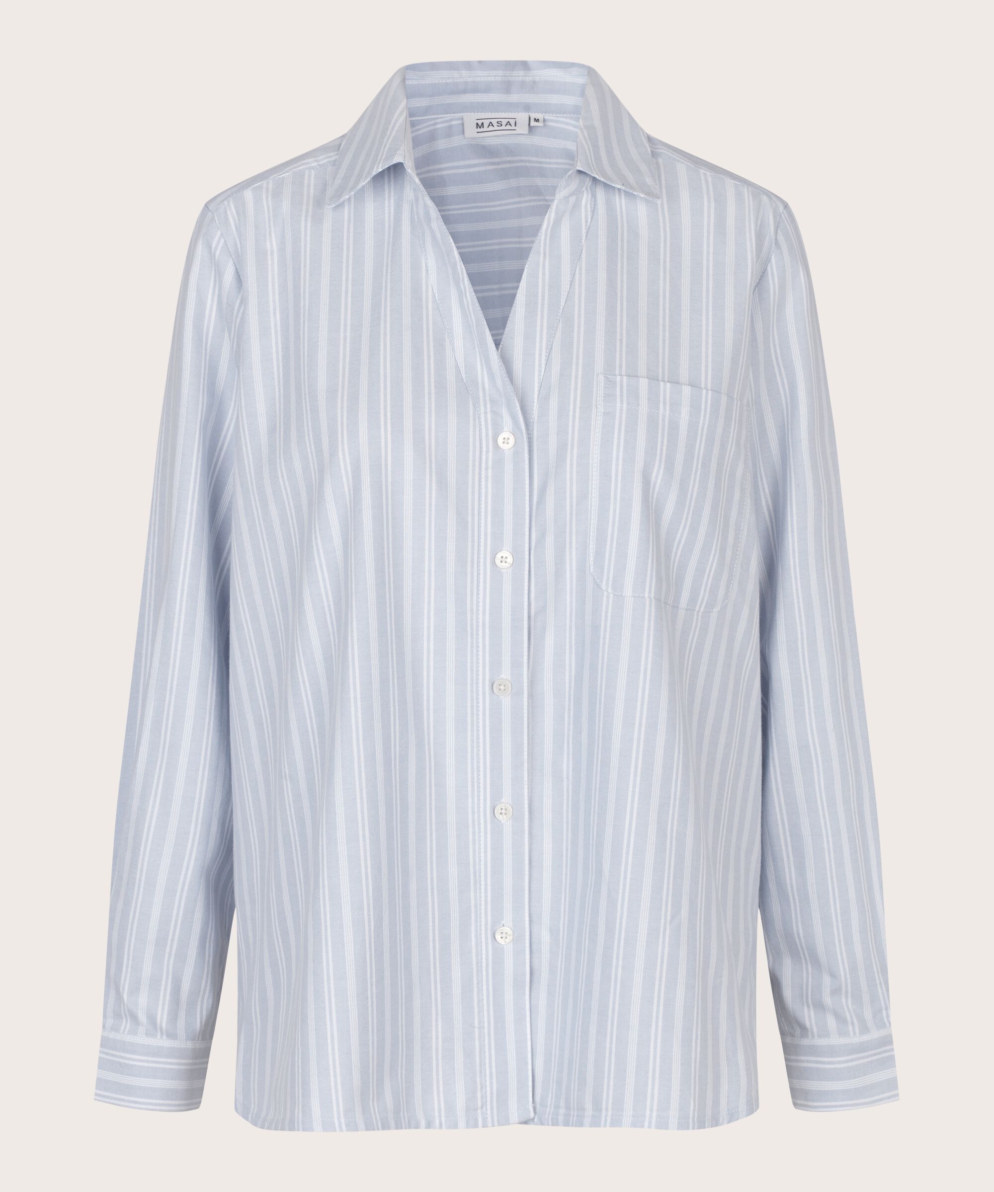 chemise avec col en V profond et poche poitrine, Blue Fog