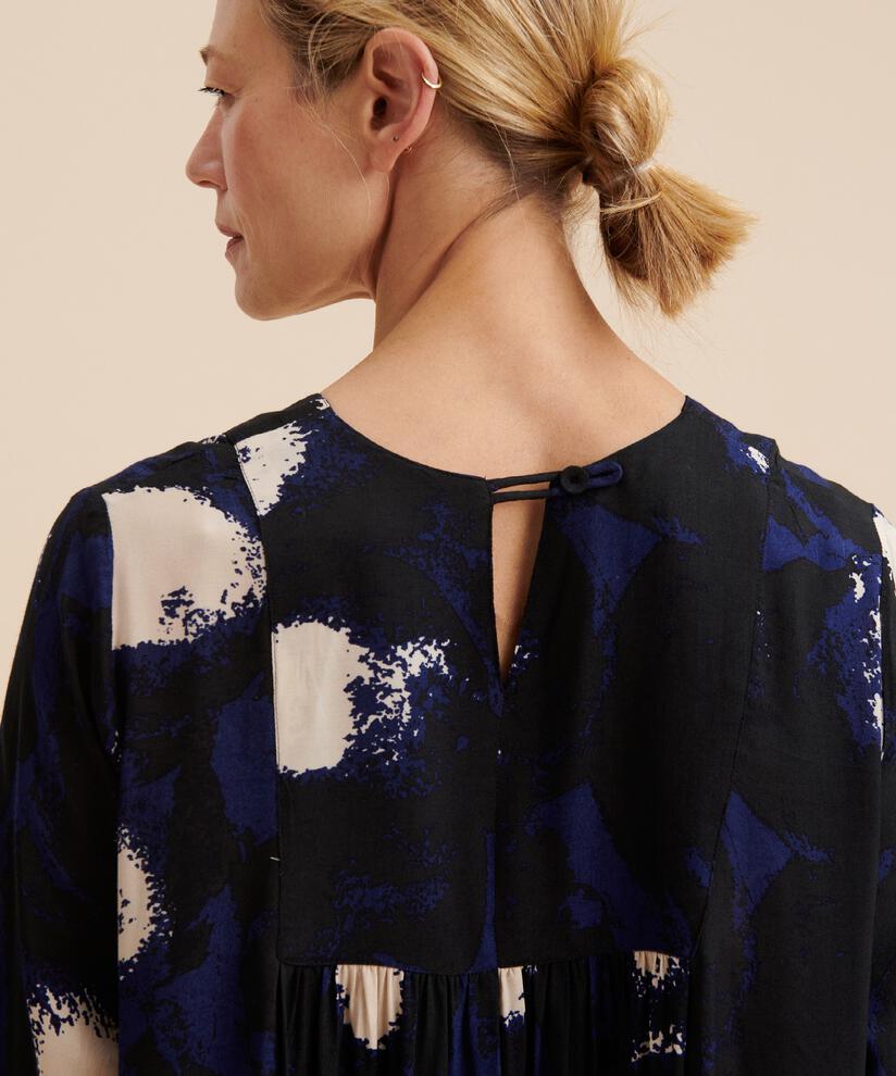 ROBE EN VISCOSE MANCHES TROIS-QUARTS, Maritime Blue