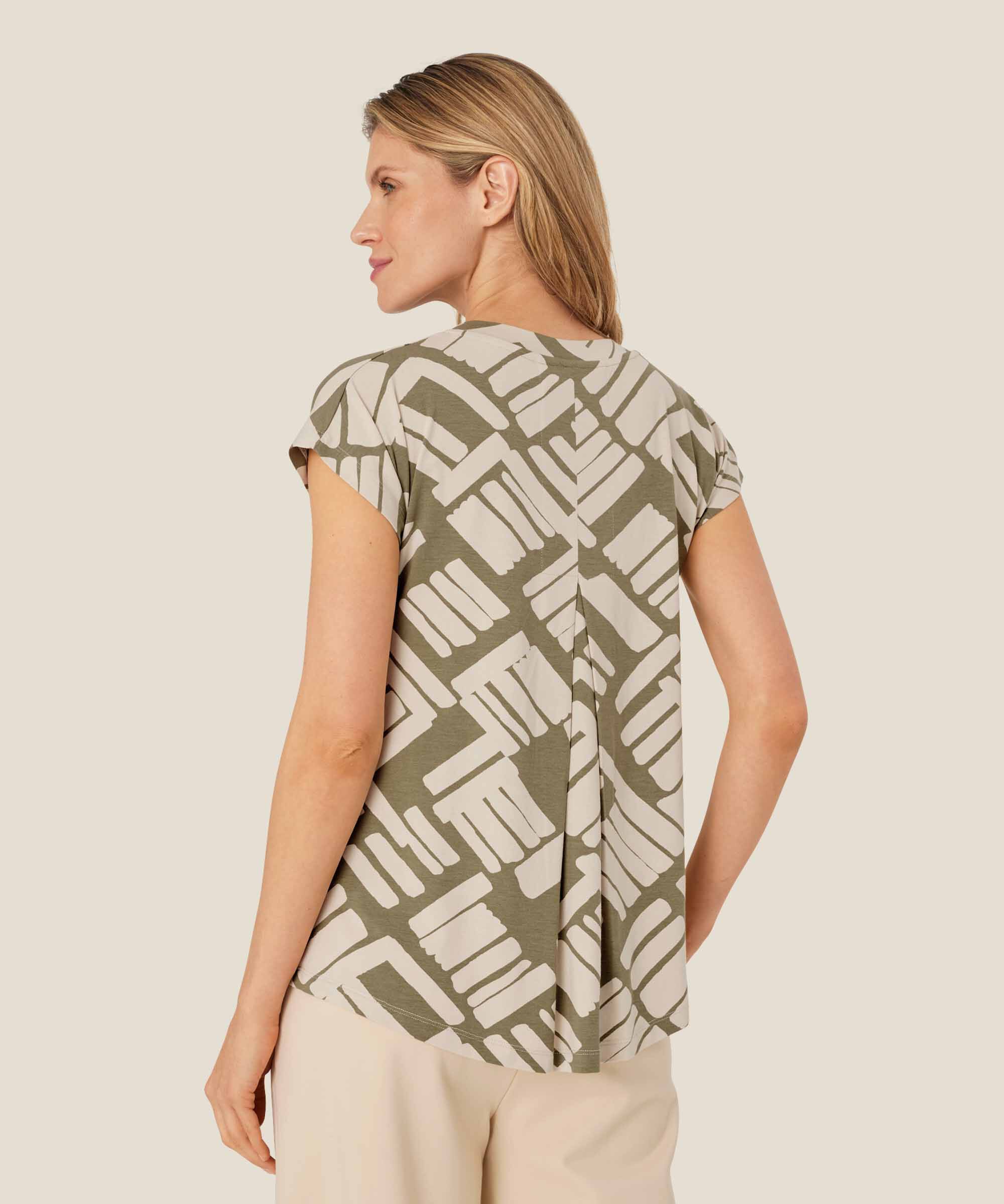 t-shirt imprimé à col en V, Dusky Green