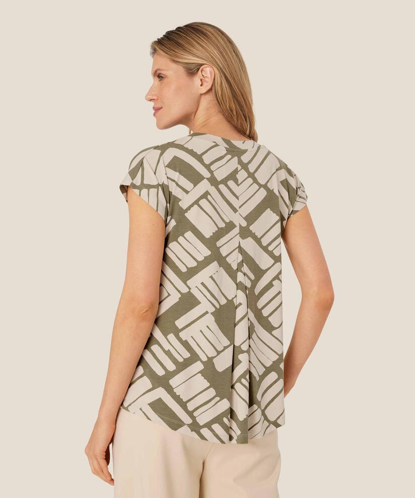 t-shirt imprimé à col en V, Dusky Green