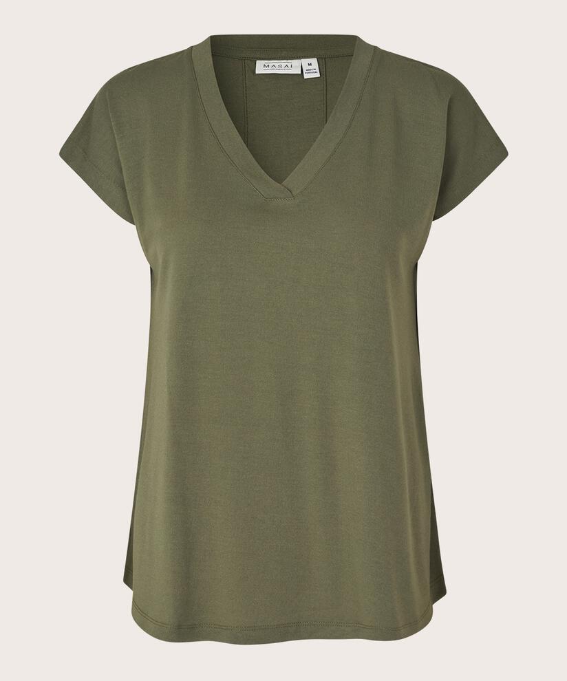 T-shirt En Jersey Col V, D. Lichen Green