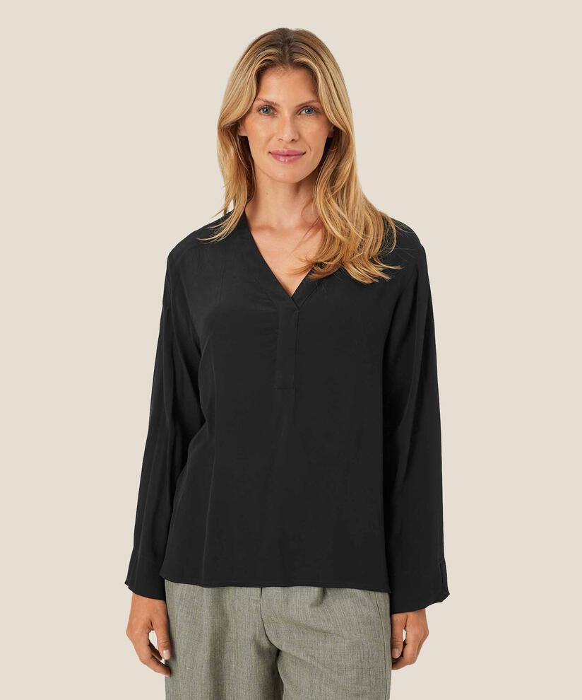 Blouse En Viscose À Col V, Black