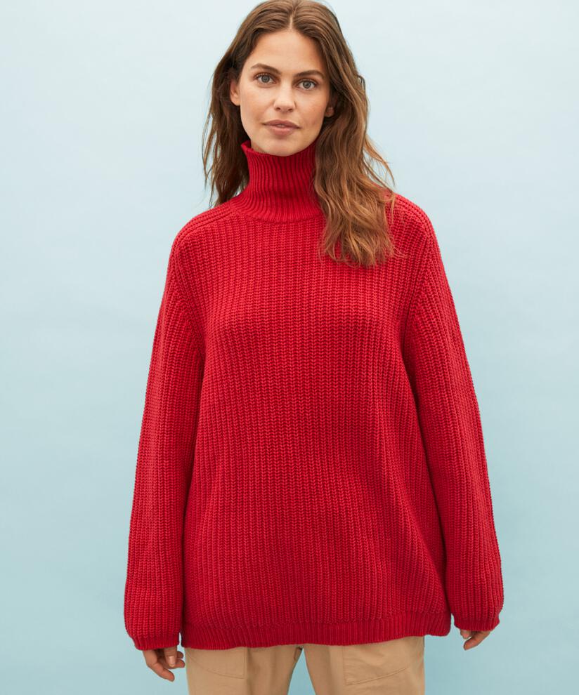 pull en maille de coton à col roulé, Scarlet Sage