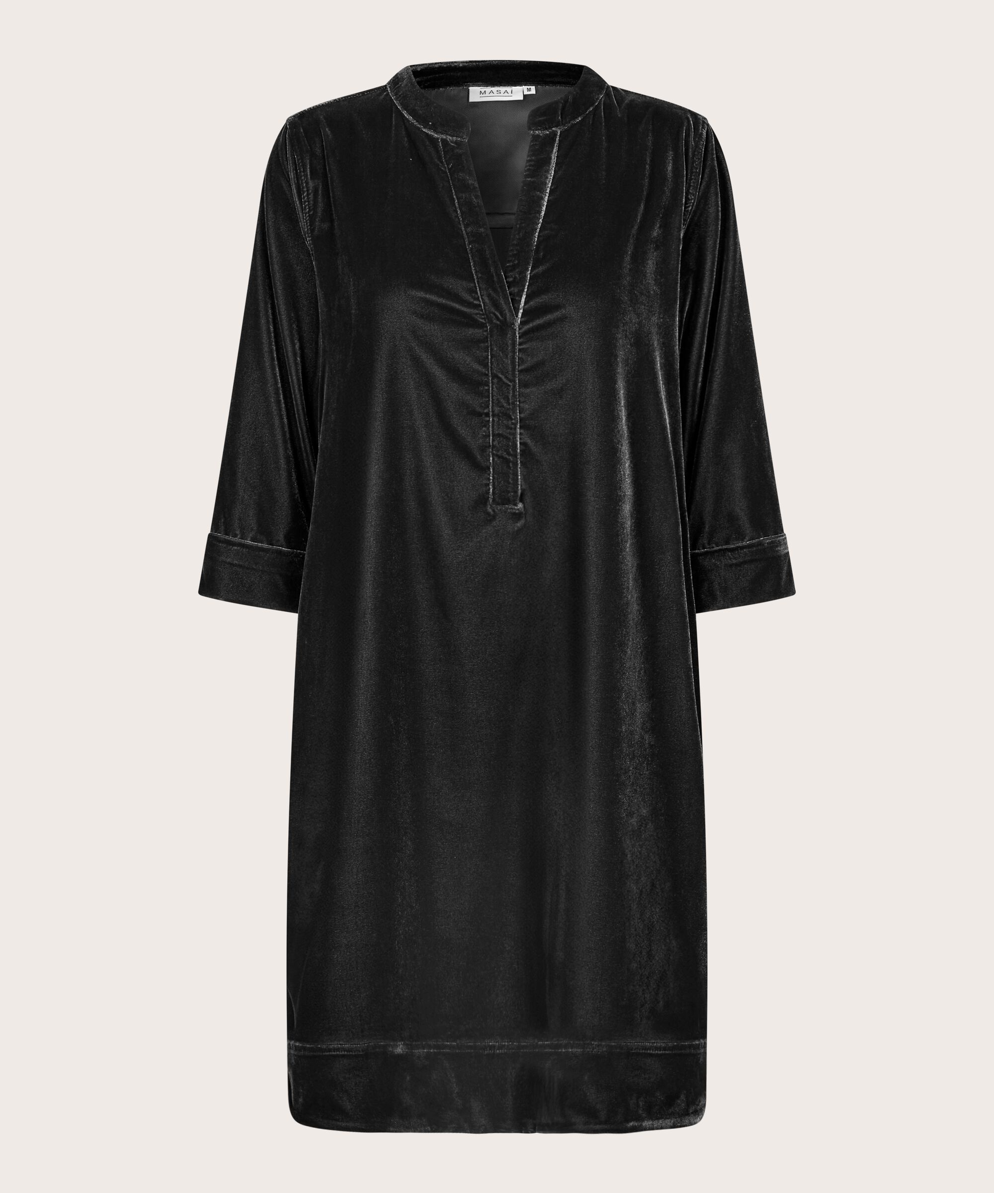 Robe En Velours À Col En V, Black