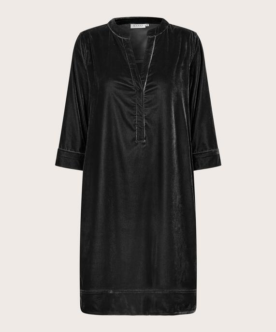 Robe En Velours À Col En V, Black