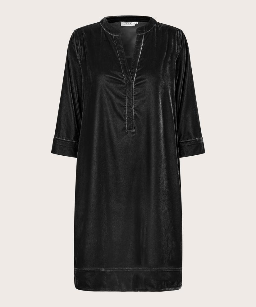 Robe En Velours À Col En V, Black