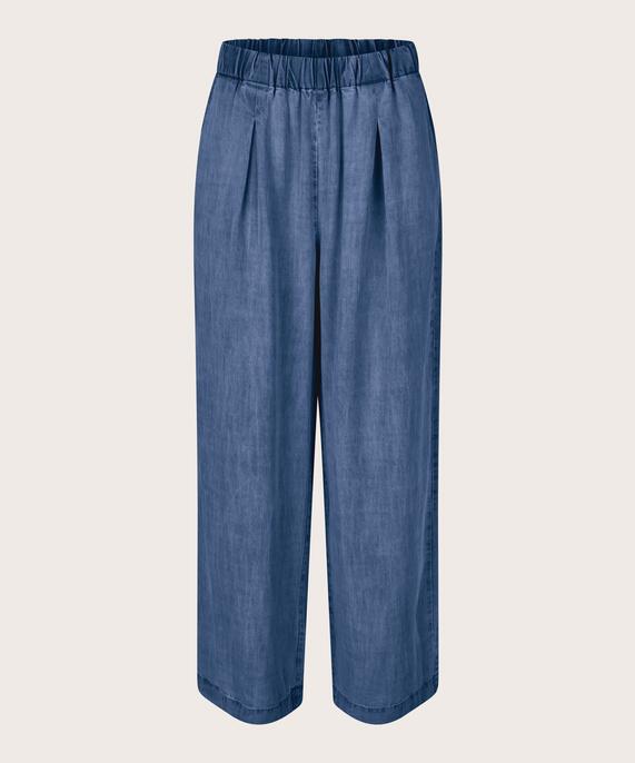 Pantalon en denim doux avec taille élastique et poches fendues, Washed denim