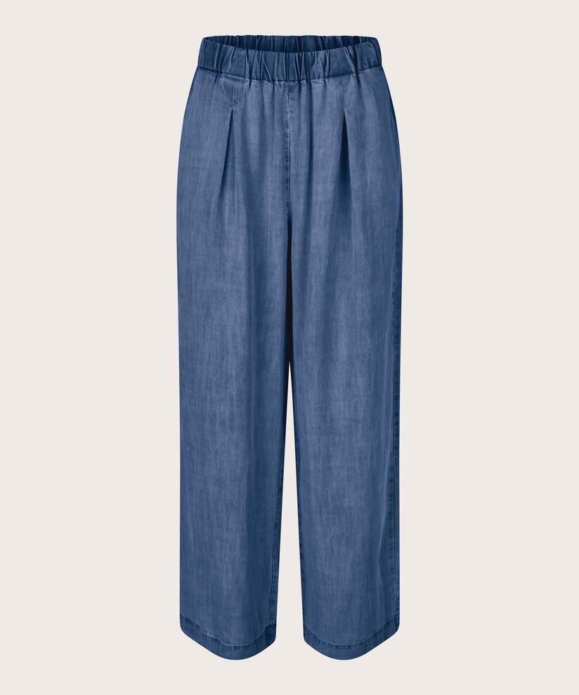 Pantalon en denim doux avec taille élastique et poches fendues, Washed denim