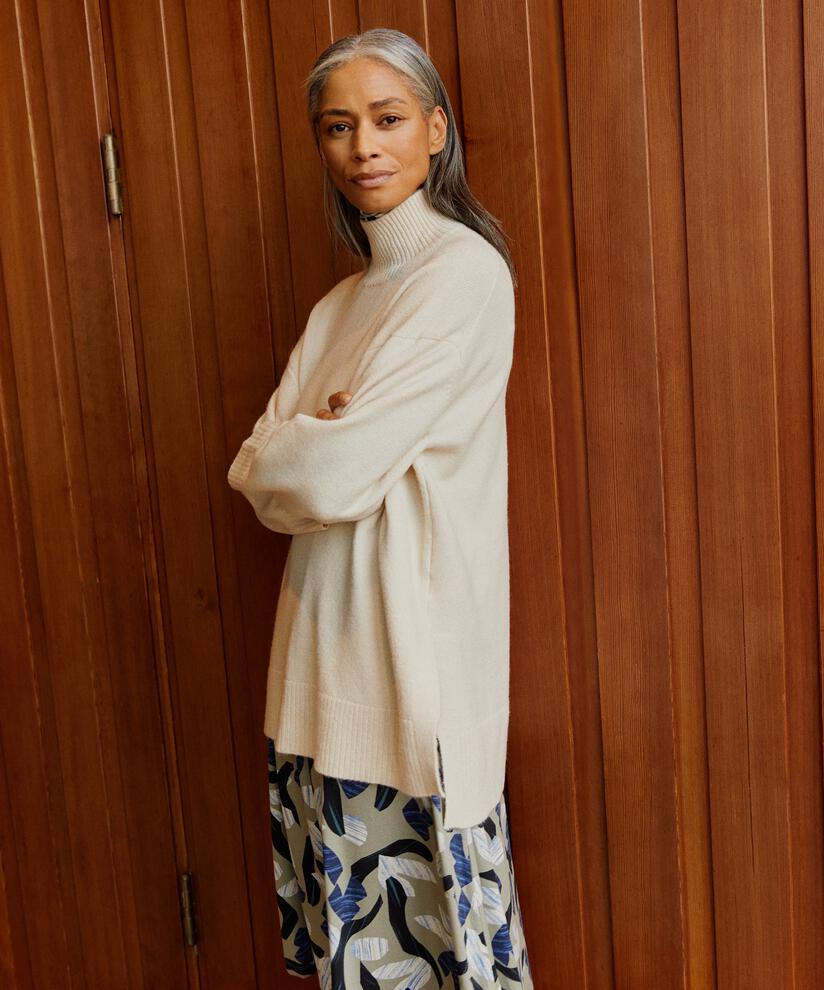 pull avec col roulé et fente latérale, Whitecap