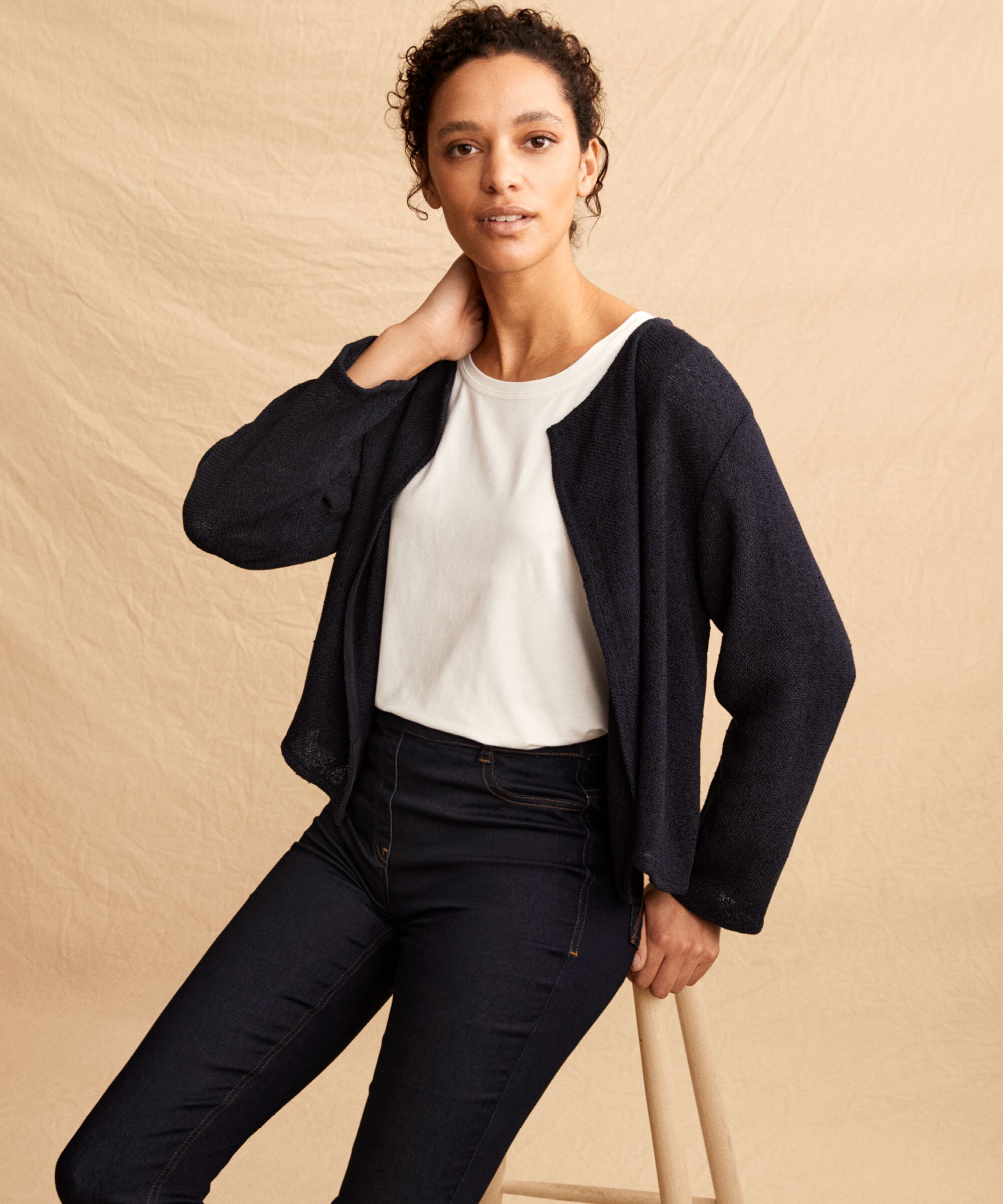 Veste Courte En Bouclé, Navy