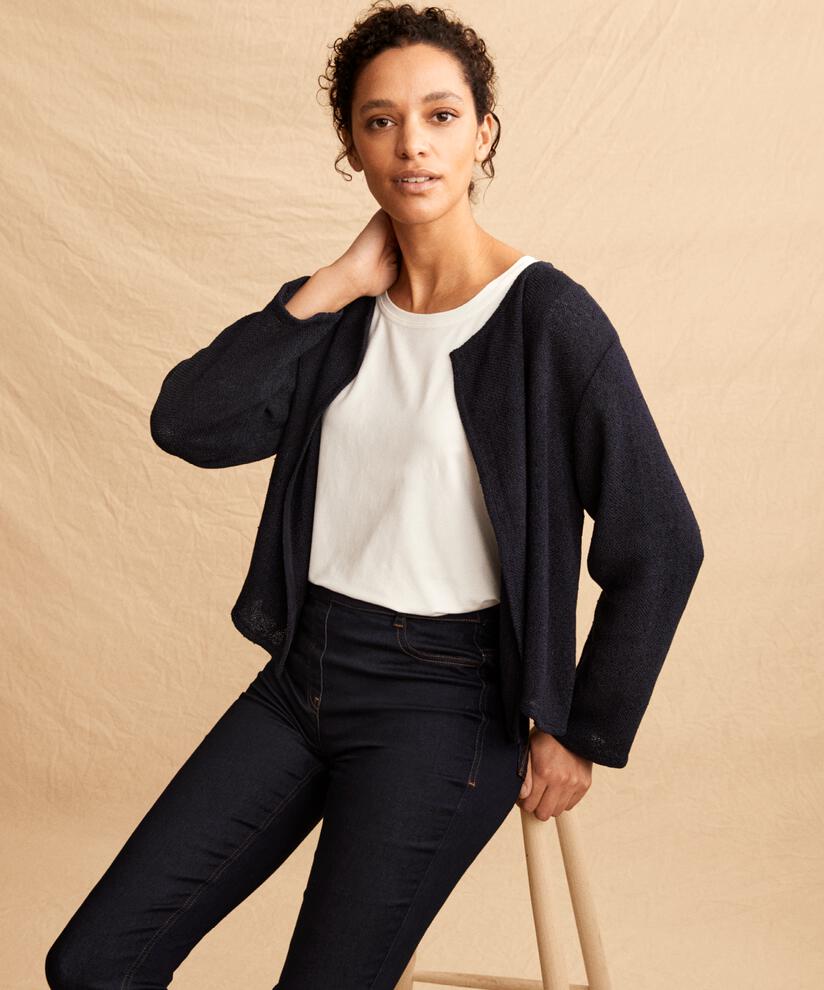 Veste Courte En Bouclé, Navy