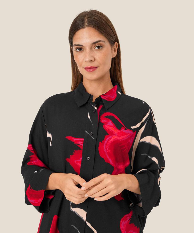tunique en viscose imprimée avec boutons au col, Haute Red