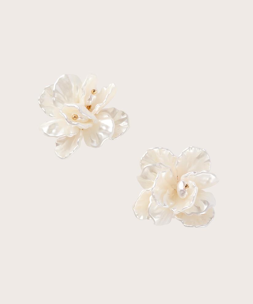 boucles d'oreilles fleurs en nacre blanche, Whitecap