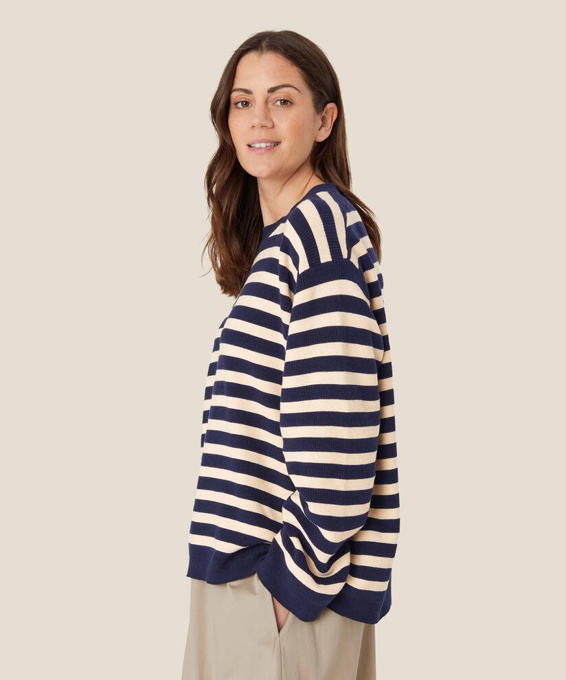 pull en maille rayé en coton, Maritime Blue