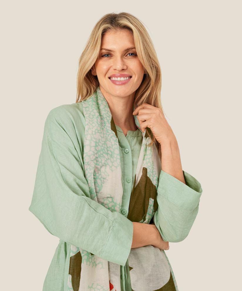 écharpe imprimée en mélange de coton, Frosty Green