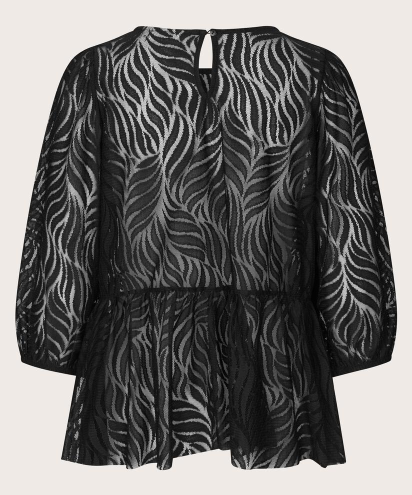 blouse en dentelle jersey avec ourlet péplum, Black