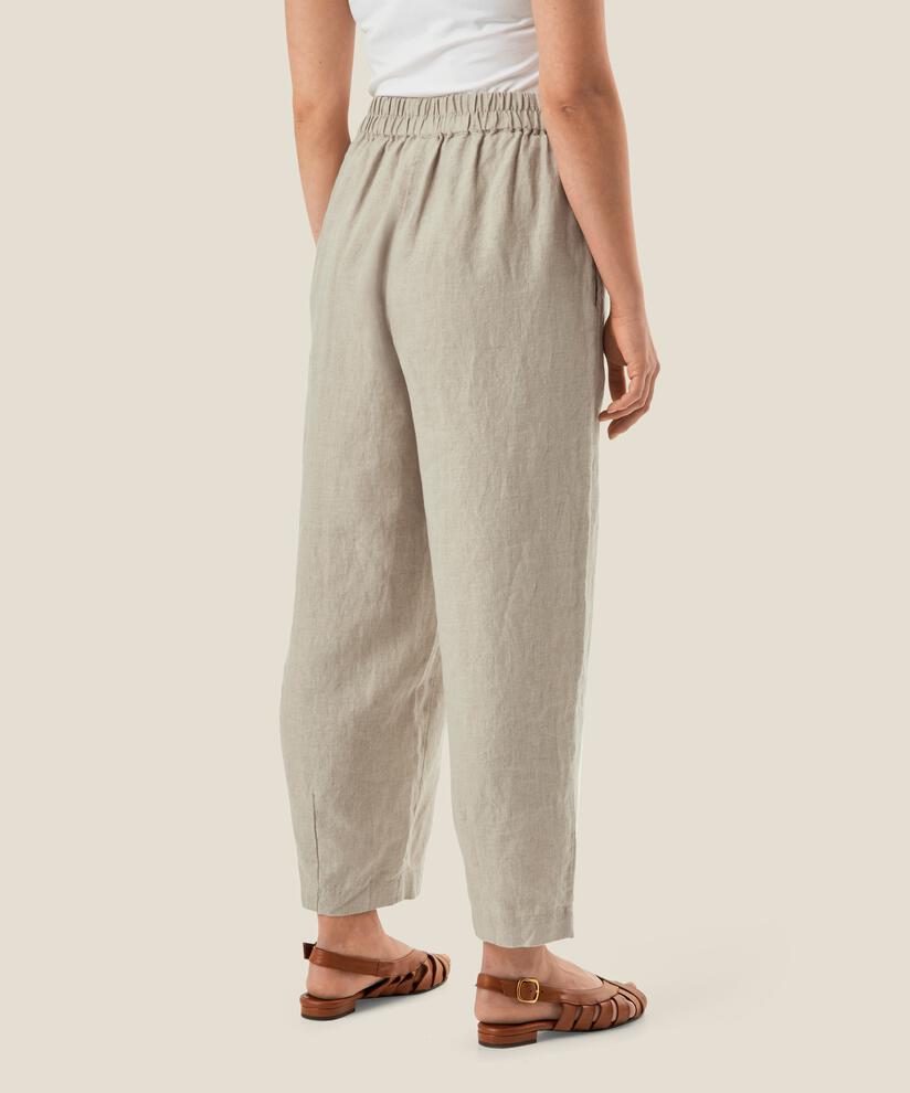 pantalon en lin avec plis cousus et taille élastiquée, Natural