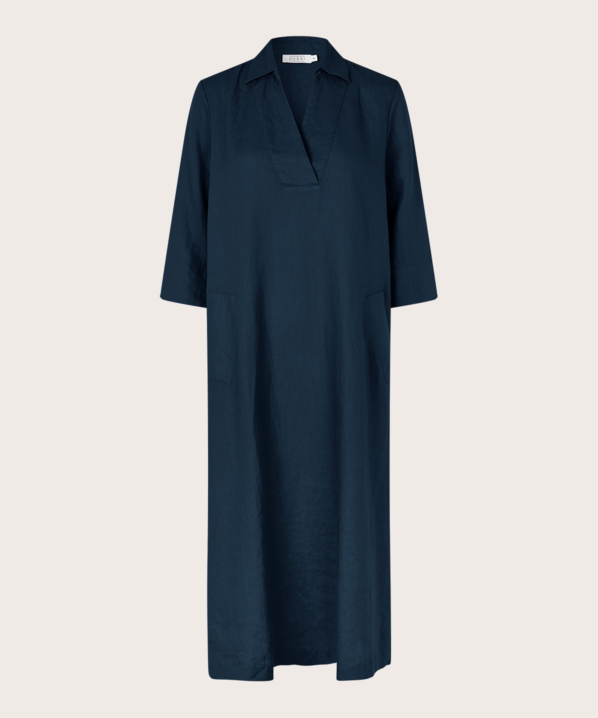 robe en lin avec col en V et poches, Navy