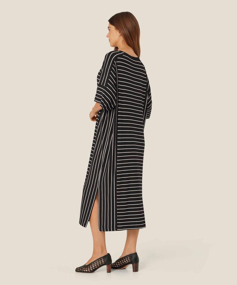 robe en jersey rayé à col rond, Black