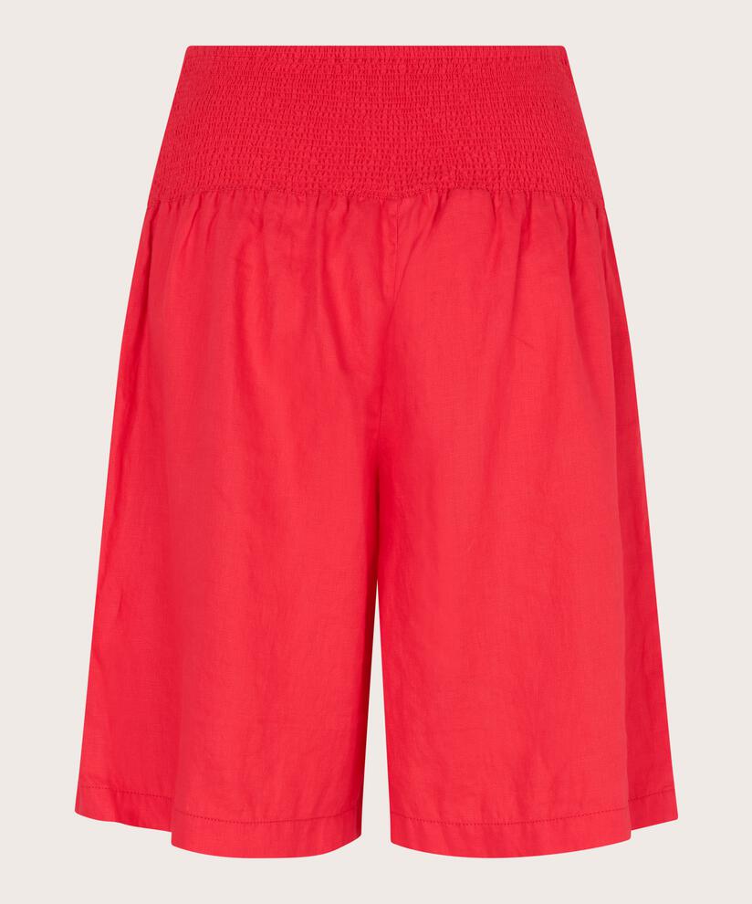 Short En Lin Avec Élastique Smocké Au Dos, Hibiscus